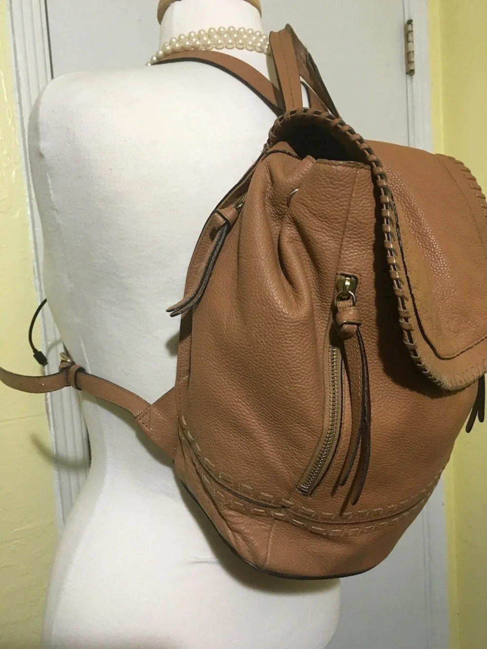 Cole Haan Tan Pebbled Leather Backpack